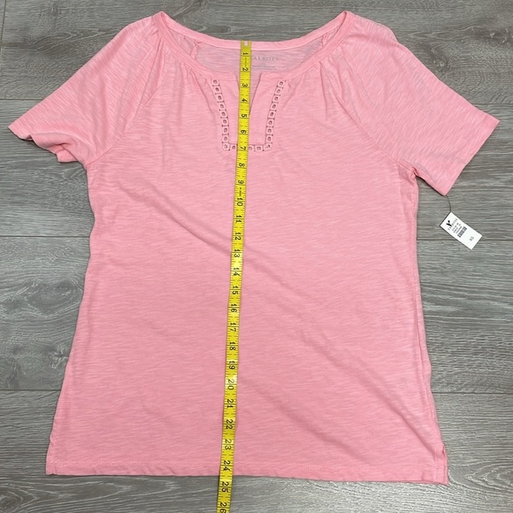 NWT Talbots Embroider Lace Trim Split Neck Cotton Tee Gardenia Pink XS - Picture 7 of 13